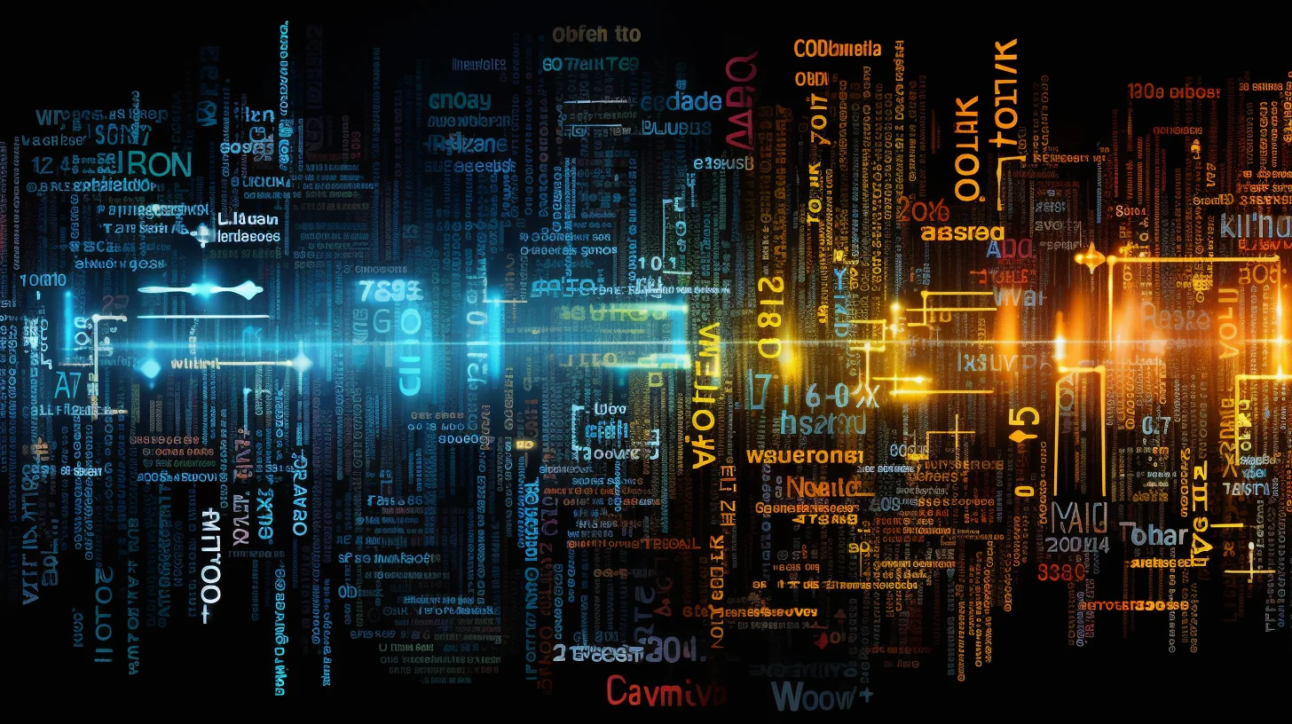 Une section illustrant les abréviations liées à la technologie. Une représentation visuelle du chiffrement des données et de l'IA.