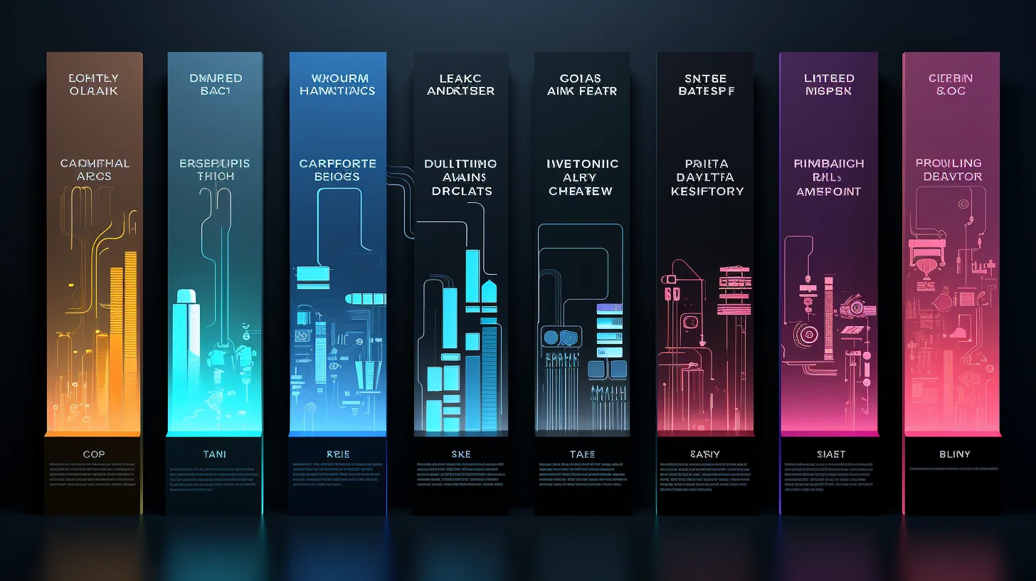 Sections présentant des termes liés à la technologie. Une représentation visuelle de divers concepts technologiques.