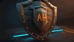 Image animée en 3D d'un bouclier portant les lettres AI, qui bloque les flèches symbolisant les cybermenaces.