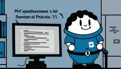 Un personnage de bande dessinée tenant un script et se tenant devant un ordinateur avec une invite PowerShell, indiquant la facilité d'utilisation des scripts PowerShell pour les débutants