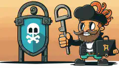 Un hacker de dessin animé debout à côté d'une grande serrure avec une main tenant une clé avec le logo Fernet et l'autre main tenant une clé avec le logo Malboge tandis qu'un drapeau est vu à l'intérieur de la serrure