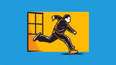 Illustration de bande dessinée d'une personne passant d'un logo Windows à un logo Linux avec une transition transparente