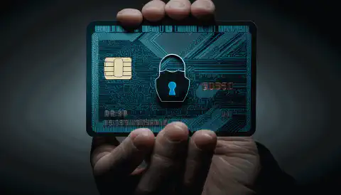 Une personne tenant une carte de crédit sur laquelle figure le symbole d'un cadenas représentant la protection du crédit.