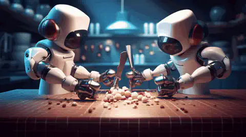 Une image symbolique représentant les trois outils d'automatisation, Ansible, Puppet et Chef, engagés dans une compétition amicale.