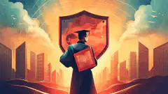Illustration d'une personne tenant un chapeau de fin d'études avec un bouclier représentant la cybersécurité, symbolisant le besoin d'éducation et de compétences dans le domaine de la cybersécurité. --aspect 16:9
