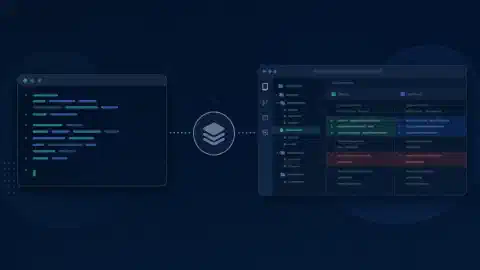 Espaces de programmation du terminal et du bureau reliés à un symbole de dépôt avec des accents turquoise et bleus