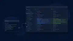 Invite de terminal reliée à une sélection de l’éditeur et à une différence visuelle dans un espace de programmation bleu et vert